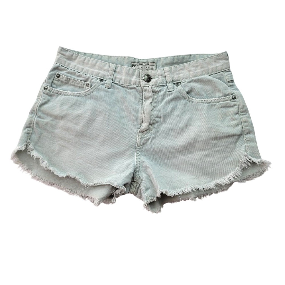 We thr Free  Light Green Denim Cutoff Shorts Frayed Hem Size 27 Beach Casual